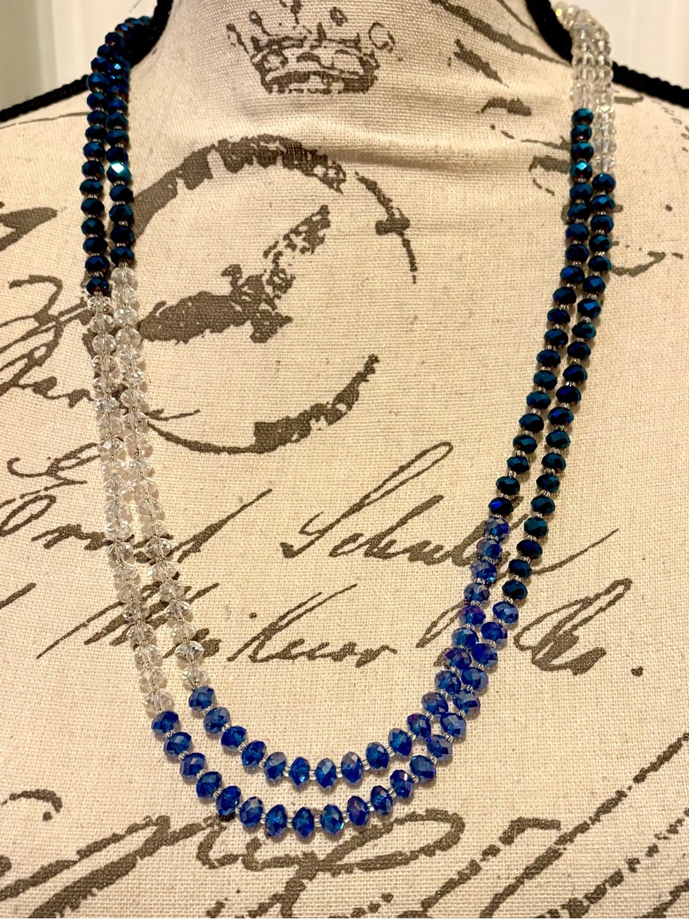 52” Austrian Crystal Faceted Blue Ombre Long Necklace Clear Cobalt Peacock